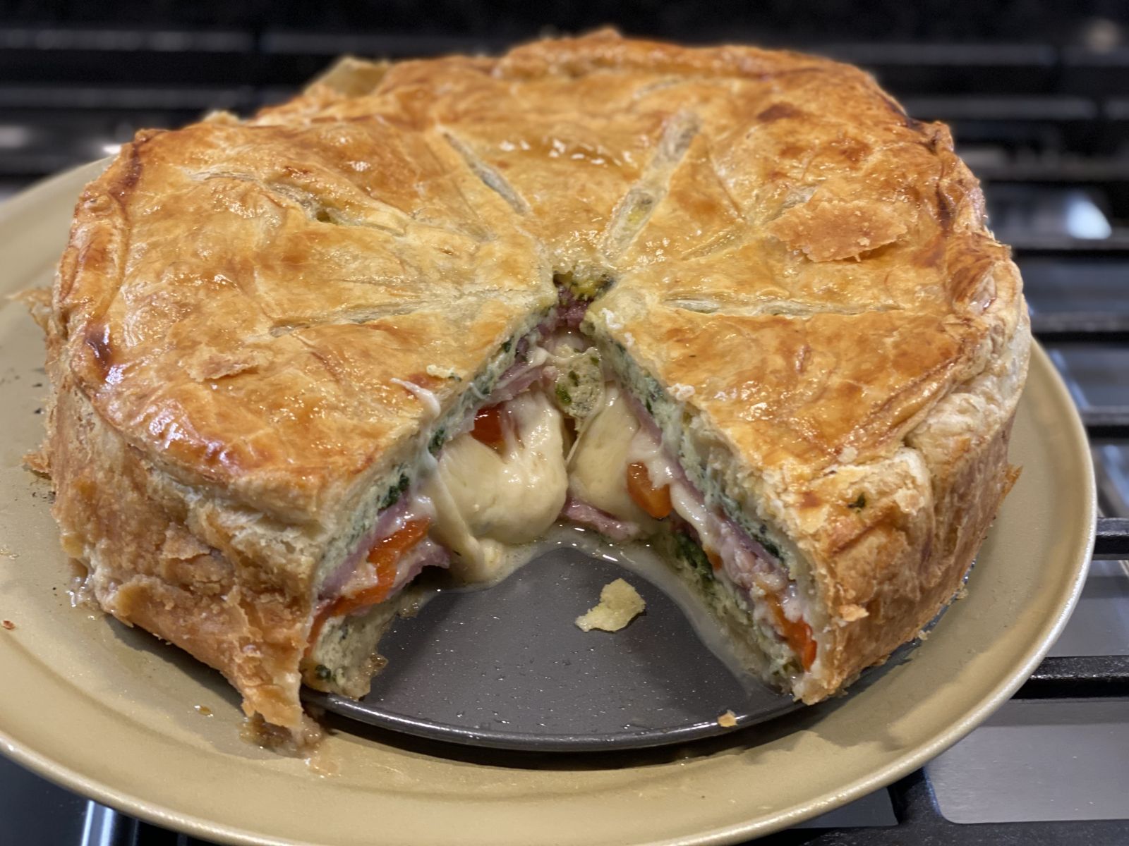 Torte Riz-anese (Spinach, Peppers, Ham & Cheese Puff Pastry Torte)