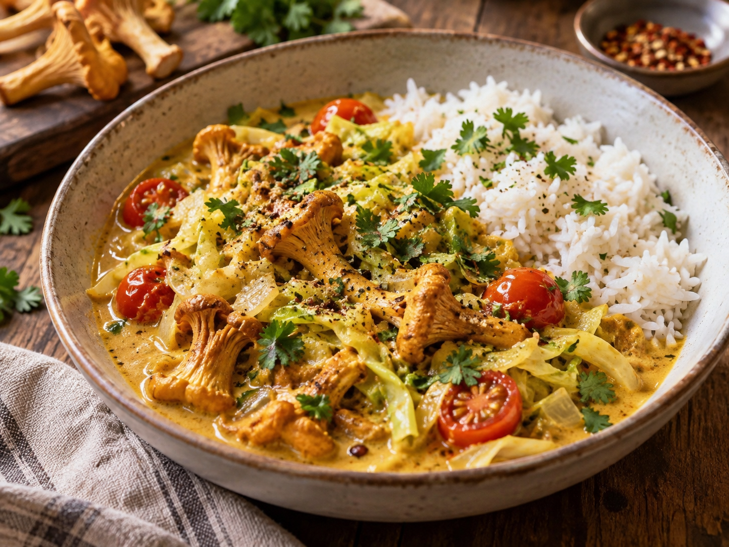 Farm Garden Coconut Curry with Chanterelles