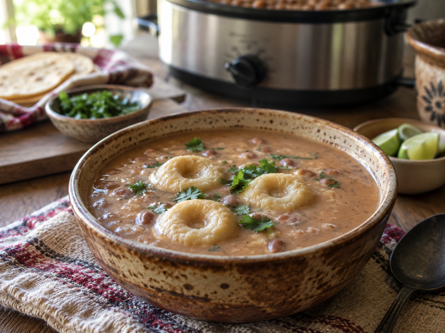 Pinto Bean Soup with Masa and Queso Oaxaca Dumplings (Belly Button Soup)