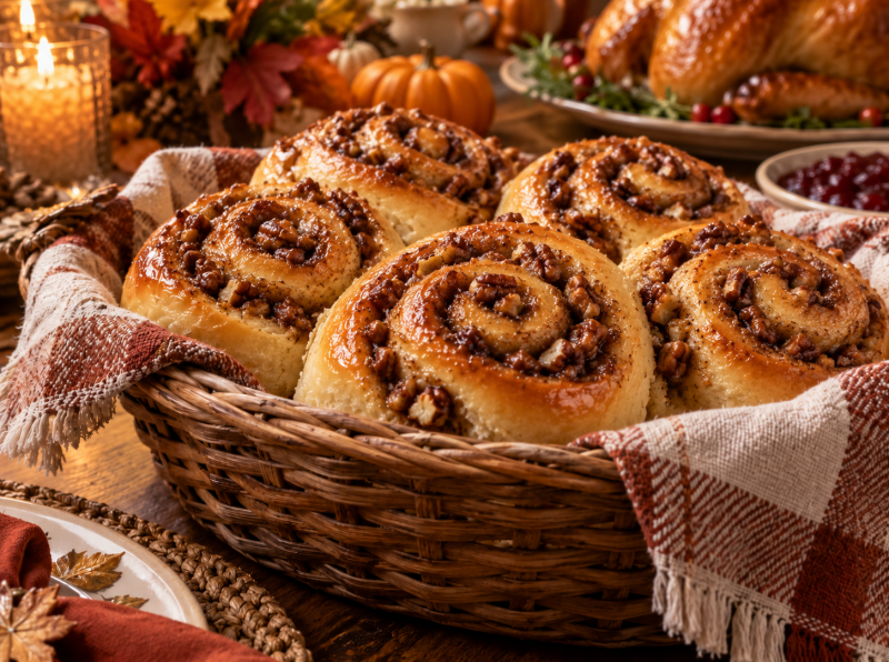 Dinner Yeast Rolls with Cinnamon & Pecans