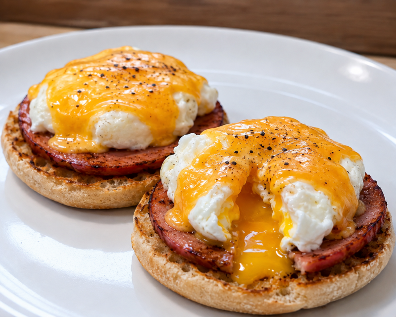 Canadian Bacon, Poached Egg & Cheese English Muffins