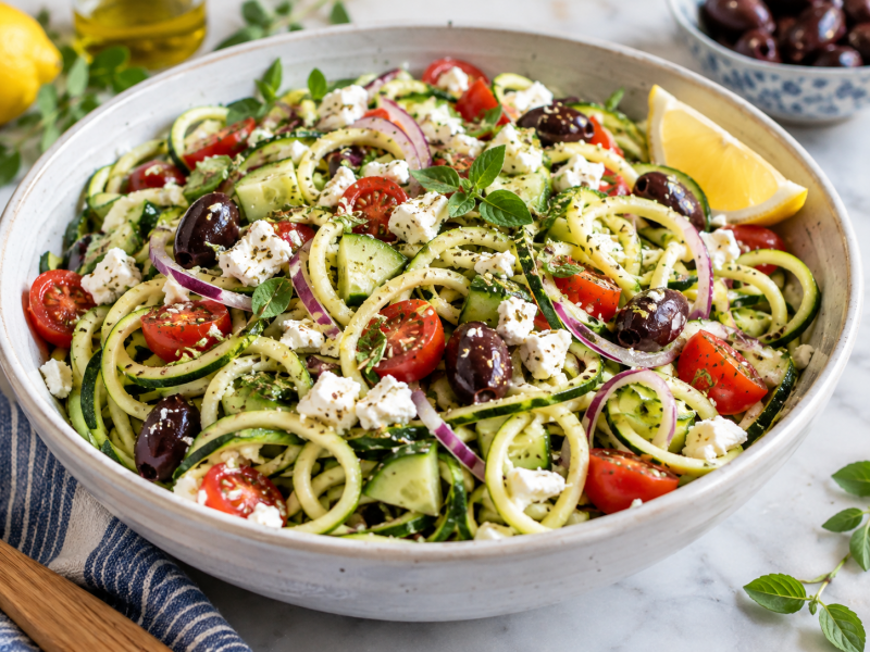 Zucchini Greek Zoodle Salad